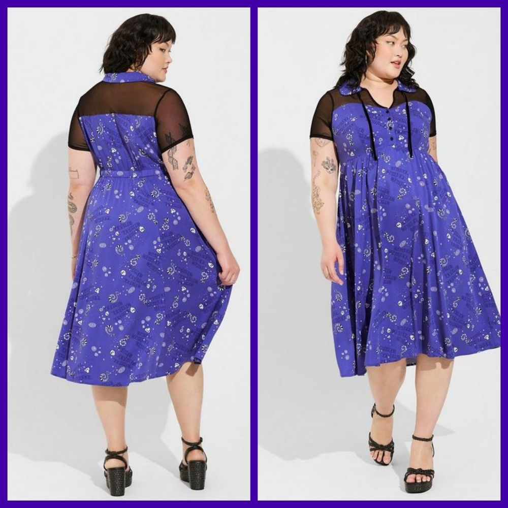 Torrid Beetlejuice Midi Challis Mesh Yoke Dress 2X NWT OBO
